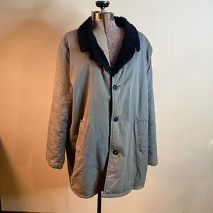 Men’s long grey cotton faux fur lined coat L